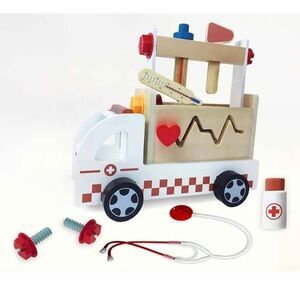 Wooden doctor's kit ambulance learning toy